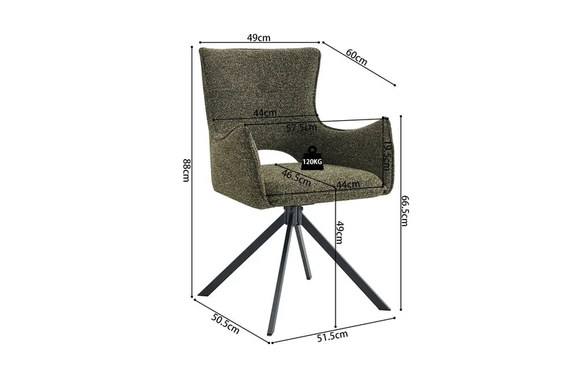 Chaises Pivotantes de Salle à Manger avec Accoudoirs BILY en Tissu - 57,5 x 60 cm