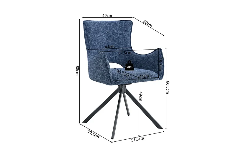 Chaises Pivotantes de Salle à Manger avec Accoudoirs BILY en Tissu - 57,5 x 60 cm