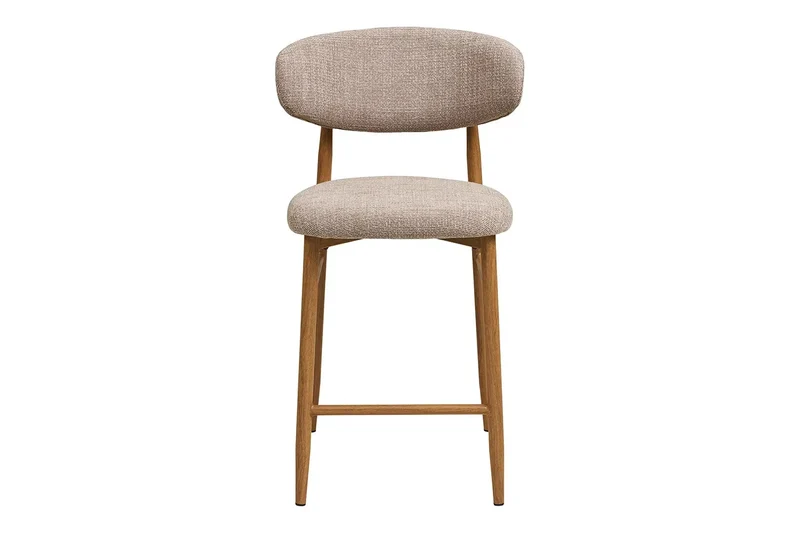 Chaise de Bar LEVANTO Tissu Sable Pieds Effet Bois - 52 x 55 cm