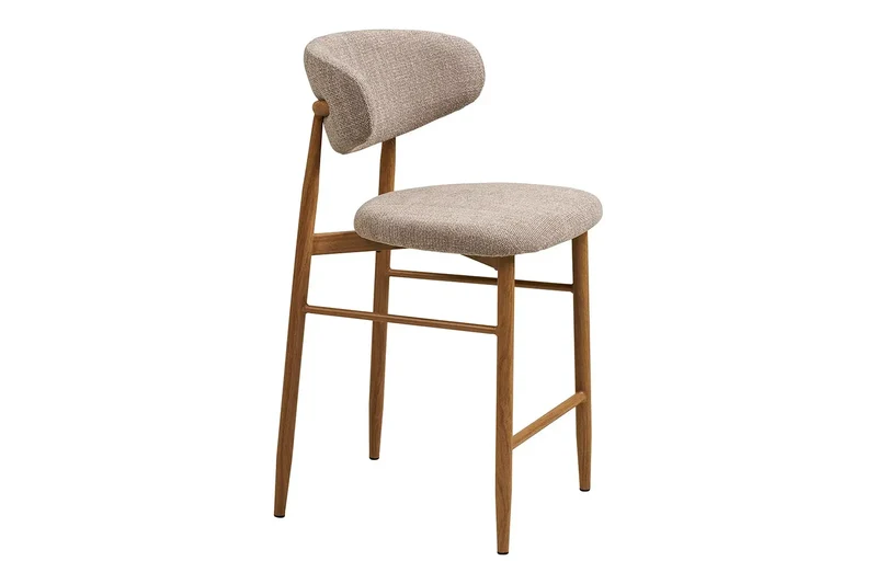 Chaise de Bar LEVANTO Tissu Sable Pieds Effet Bois - 52 x 55 cm