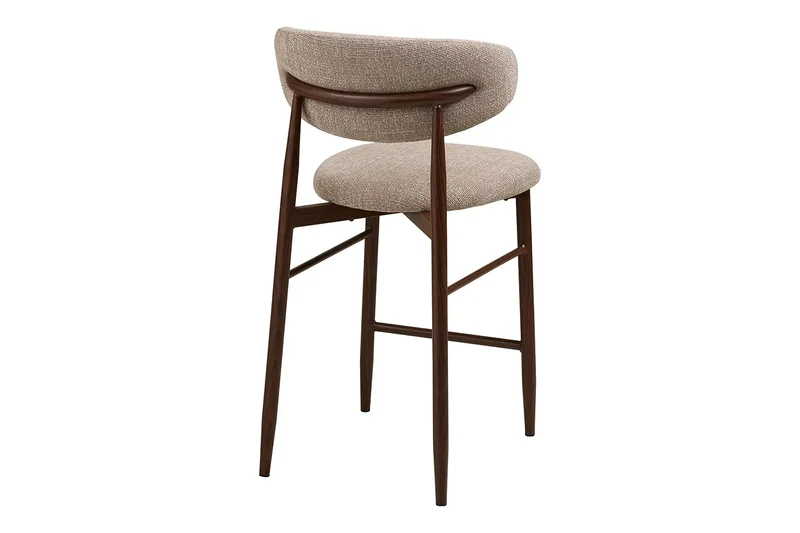 Chaise de Bar LEVANTO Tissu Sable Pieds Effet Bois - 52 x 55 cm