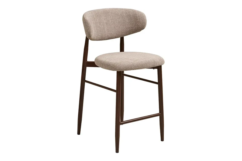 Chaise de Bar LEVANTO Tissu Sable Pieds Effet Bois - 52 x 55 cm