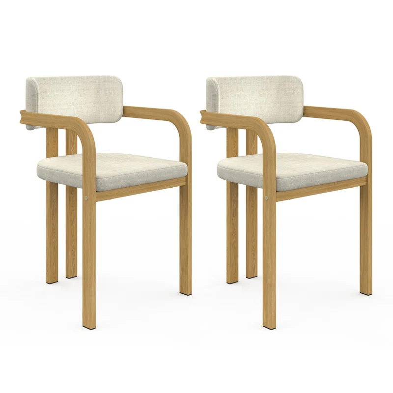 Lot de 2 chaises Elsa avec accoudoirs en tissu beige et pieds métal
