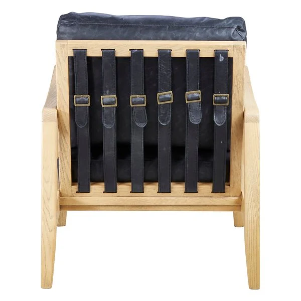 Fauteuil cuir noir pieds frêne naturel