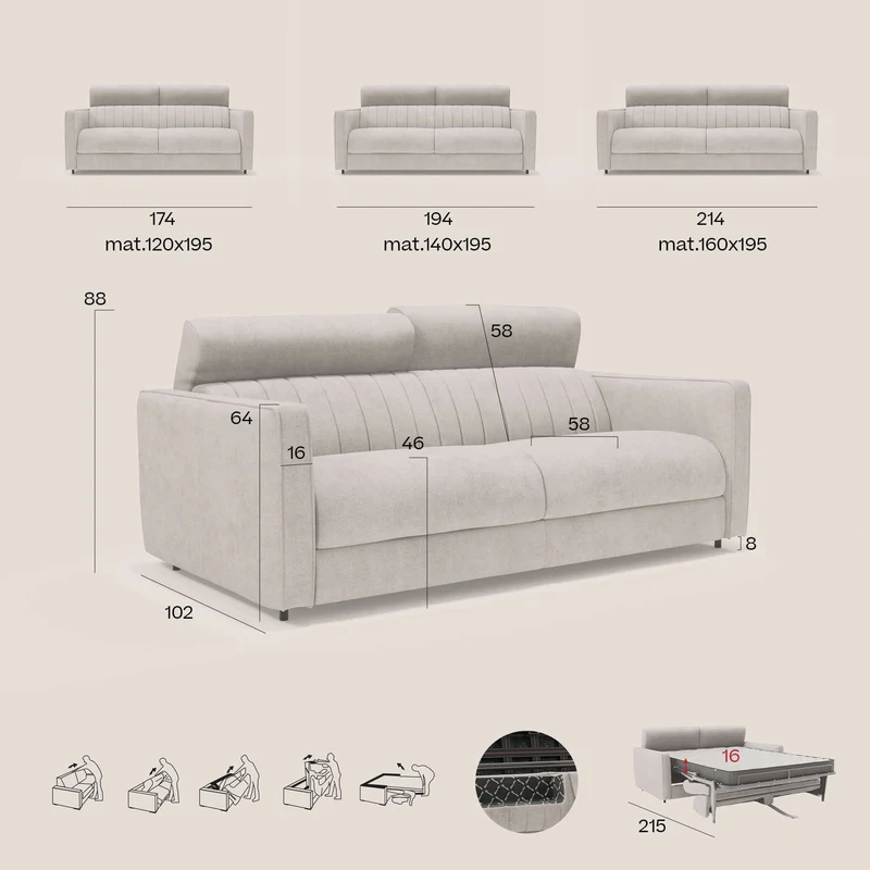 Nivon Canapé convertible moderne avec têtière en tissu détachable à l'eau T25 vert