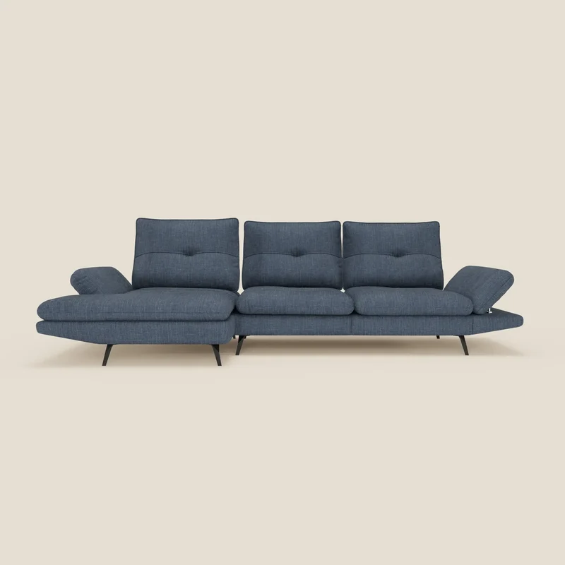 Ardex Canapé avec méridienne - dossiers coulissants et accoudoirs réglables en élégant tissu imperméable T06 bleu