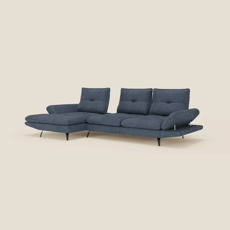 Ardex Canapé avec méridienne - dossiers coulissants et accoudoirs réglables en élégant tissu imperméable T06 bleu