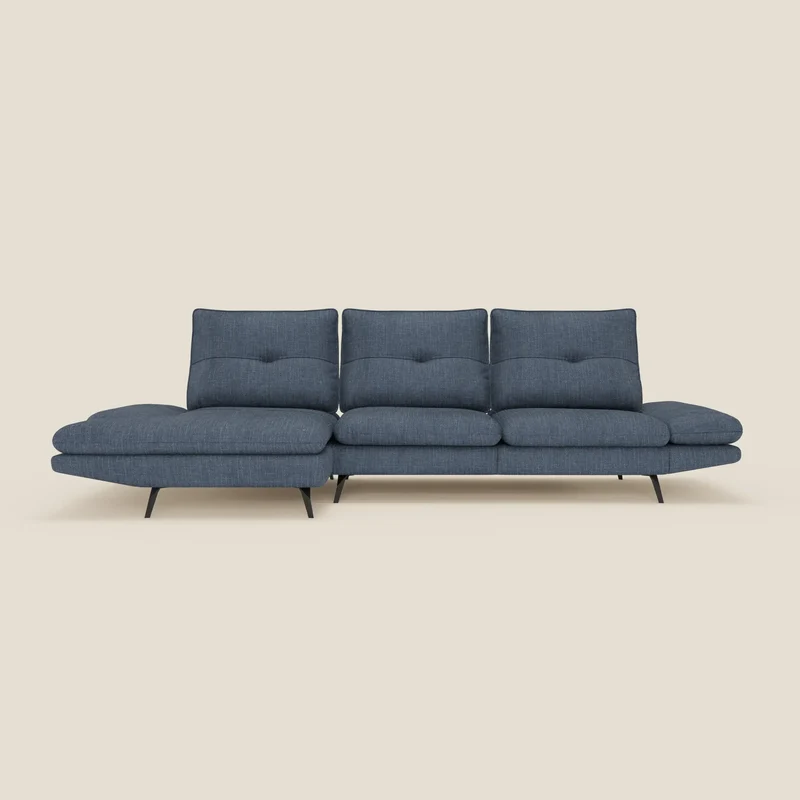 Ardex Canapé avec méridienne - dossiers coulissants et accoudoirs réglables en élégant tissu imperméable T06 bleu