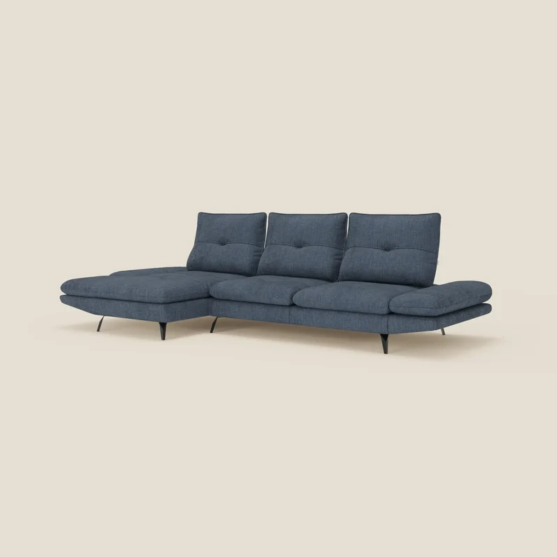 Ardex Canapé avec méridienne - dossiers coulissants et accoudoirs réglables en élégant tissu imperméable T06 bleu