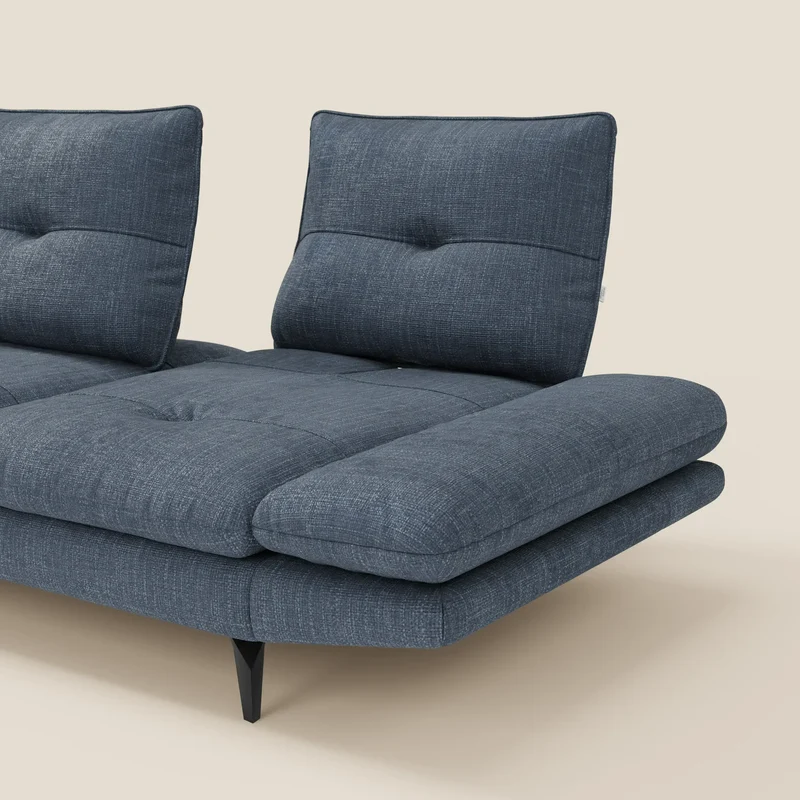 Ardex Canapé avec méridienne - dossiers coulissants et accoudoirs réglables en élégant tissu imperméable T06 bleu