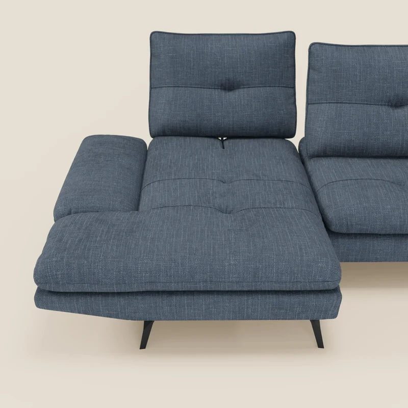 Ardex Canapé avec méridienne - dossiers coulissants et accoudoirs réglables en élégant tissu imperméable T06 bleu