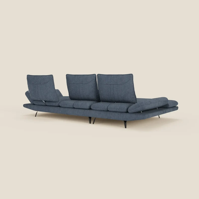 Ardex Canapé avec méridienne - dossiers coulissants et accoudoirs réglables en élégant tissu imperméable T06 bleu