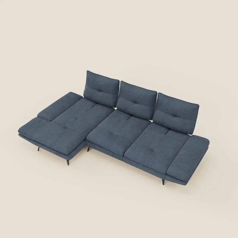 Ardex Canapé avec méridienne - dossiers coulissants et accoudoirs réglables en élégant tissu imperméable T06 bleu