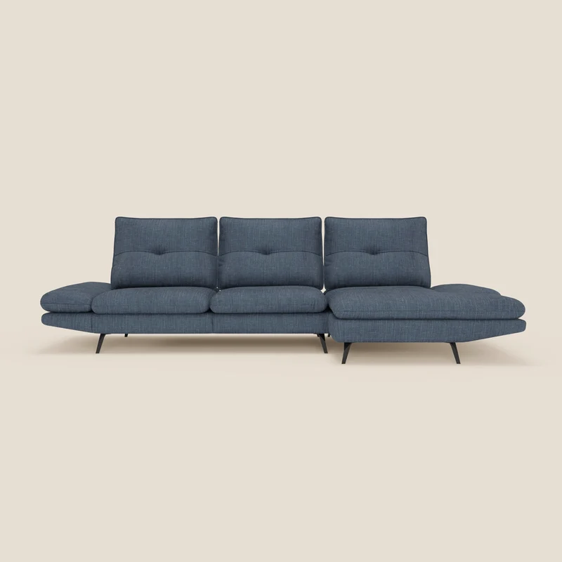 Ardex Canapé avec méridienne - dossiers coulissants et accoudoirs réglables en élégant tissu imperméable T06 bleu