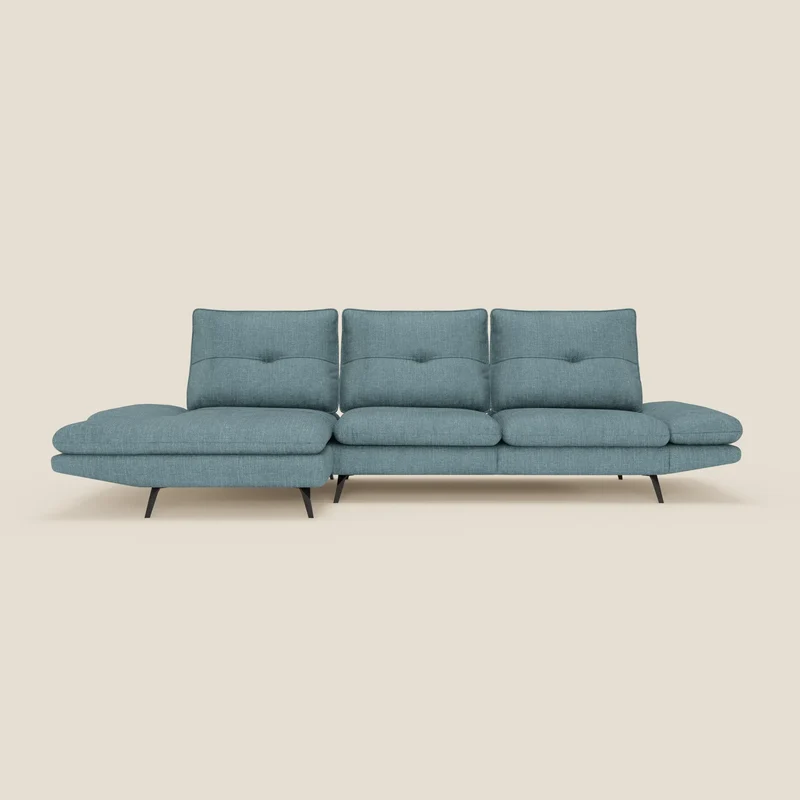 Ardex Canapé avec méridienne - dossiers coulissants et accoudoirs réglables en élégant tissu imperméable T06 bleu ciel