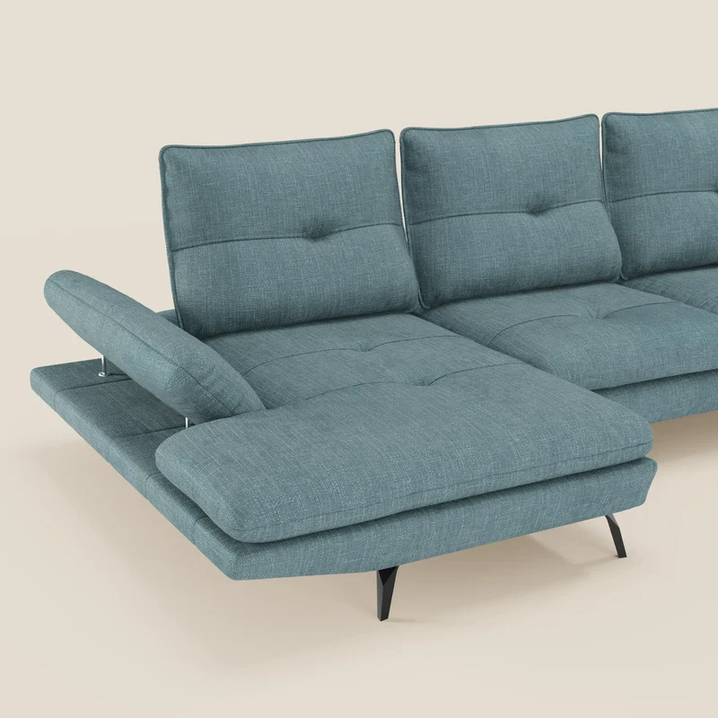 Ardex Canapé avec méridienne - dossiers coulissants et accoudoirs réglables en élégant tissu imperméable T06 bleu ciel
