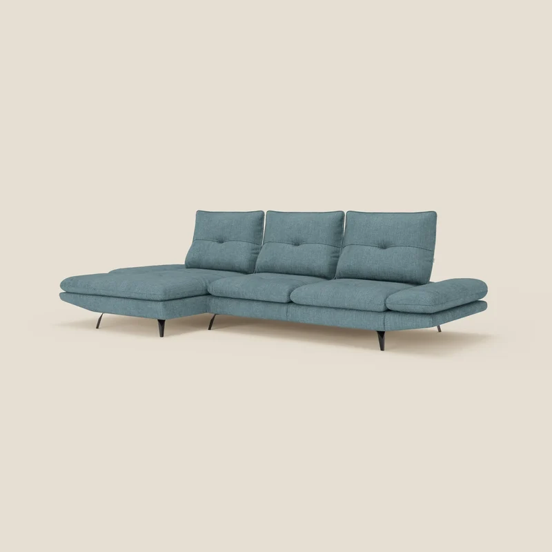 Ardex Canapé avec méridienne - dossiers coulissants et accoudoirs réglables en élégant tissu imperméable T06 bleu ciel