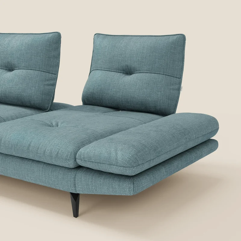 Ardex Canapé avec méridienne - dossiers coulissants et accoudoirs réglables en élégant tissu imperméable T06 bleu ciel