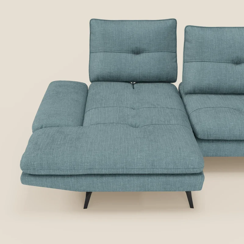 Ardex Canapé avec méridienne - dossiers coulissants et accoudoirs réglables en élégant tissu imperméable T06 bleu ciel