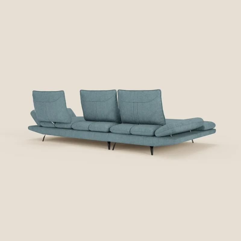 Ardex Canapé avec méridienne - dossiers coulissants et accoudoirs réglables en élégant tissu imperméable T06 bleu ciel