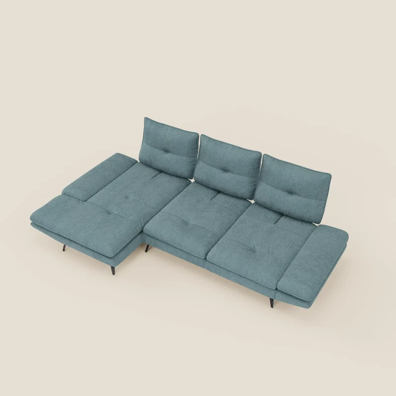 Ardex Canapé avec méridienne - dossiers coulissants et accoudoirs réglables en élégant tissu imperméable T06 bleu ciel