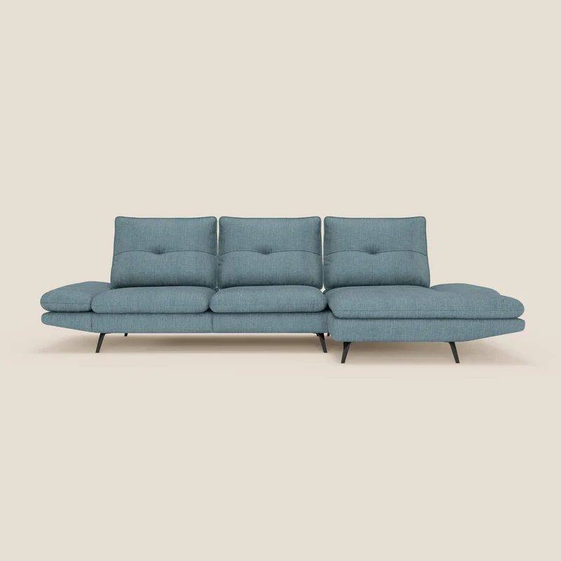 Ardex Canapé avec méridienne - dossiers coulissants et accoudoirs réglables en élégant tissu imperméable T06 bleu ciel