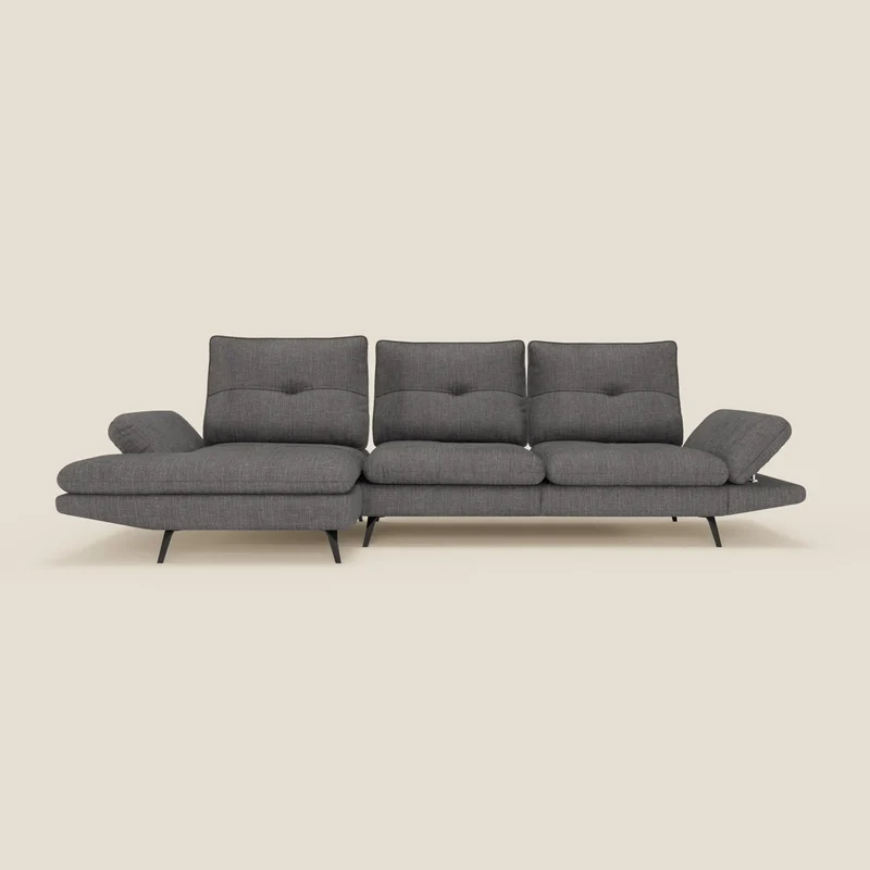 Ardex Canapé avec méridienne - dossiers coulissants et accoudoirs réglables en élégant tissu imperméable T06 anthracite