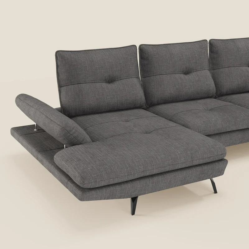 Ardex Canapé avec méridienne - dossiers coulissants et accoudoirs réglables en élégant tissu imperméable T06 anthracite