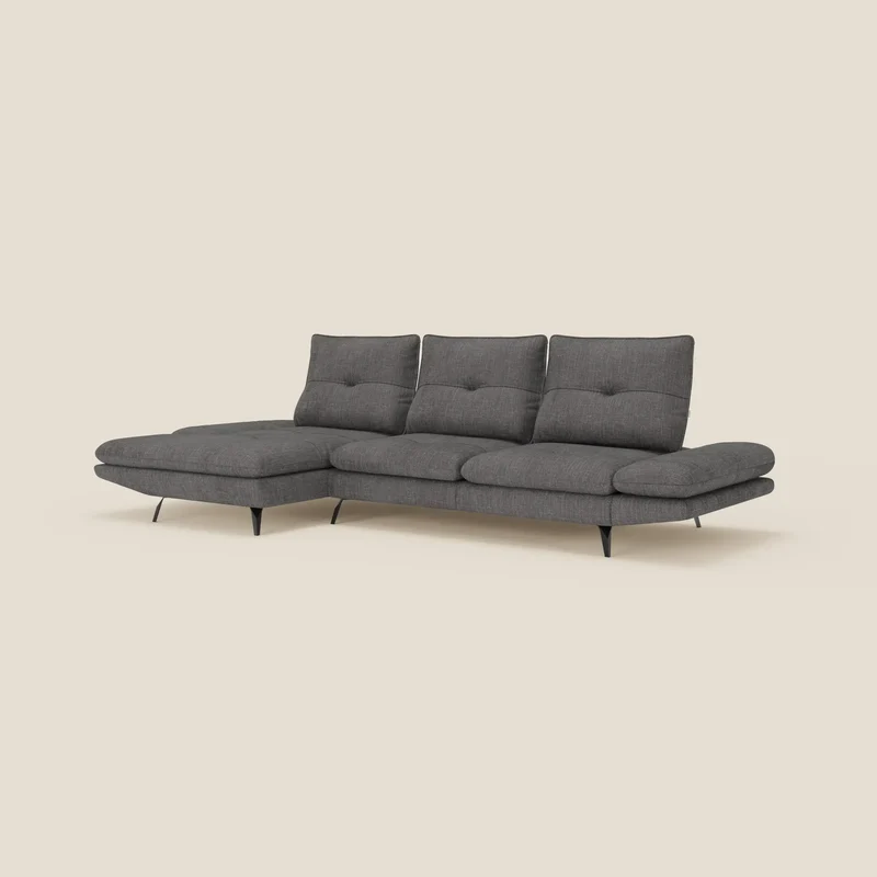 Ardex Canapé avec méridienne - dossiers coulissants et accoudoirs réglables en élégant tissu imperméable T06 anthracite