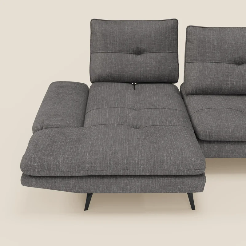 Ardex Canapé avec méridienne - dossiers coulissants et accoudoirs réglables en élégant tissu imperméable T06 anthracite