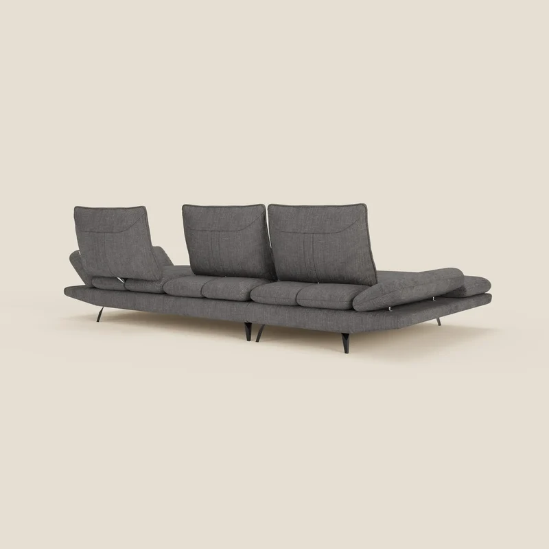 Ardex Canapé avec méridienne - dossiers coulissants et accoudoirs réglables en élégant tissu imperméable T06 anthracite