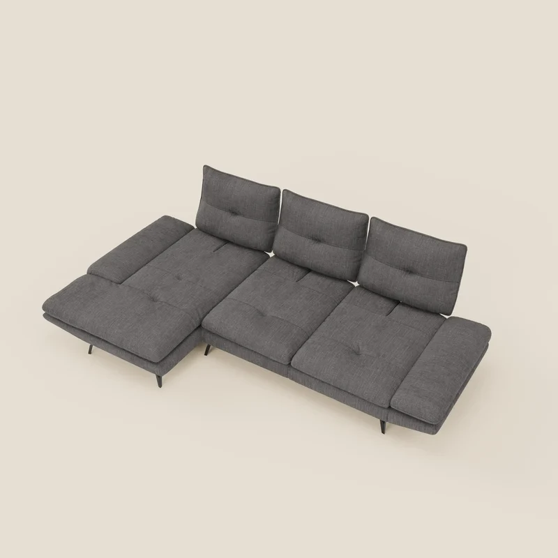 Ardex Canapé avec méridienne - dossiers coulissants et accoudoirs réglables en élégant tissu imperméable T06 anthracite
