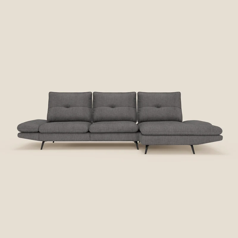 Ardex Canapé avec méridienne - dossiers coulissants et accoudoirs réglables en élégant tissu imperméable T06 anthracite