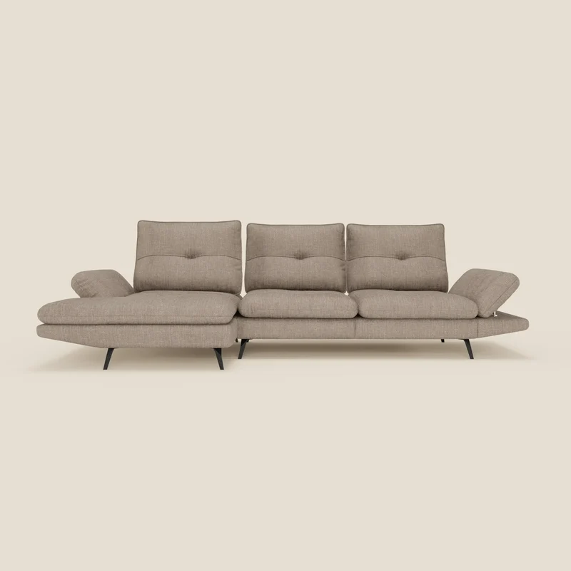 Ardex Canapé avec méridienne - dossiers coulissants et accoudoirs réglables en élégant tissu imperméable T06 taupe