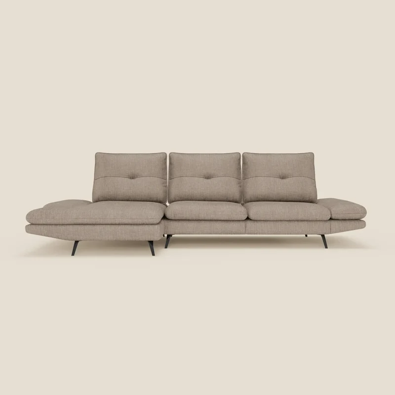 Ardex Canapé avec méridienne - dossiers coulissants et accoudoirs réglables en élégant tissu imperméable T06 taupe