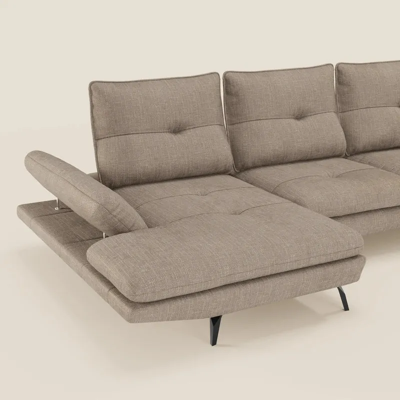Ardex Canapé avec méridienne - dossiers coulissants et accoudoirs réglables en élégant tissu imperméable T06 taupe