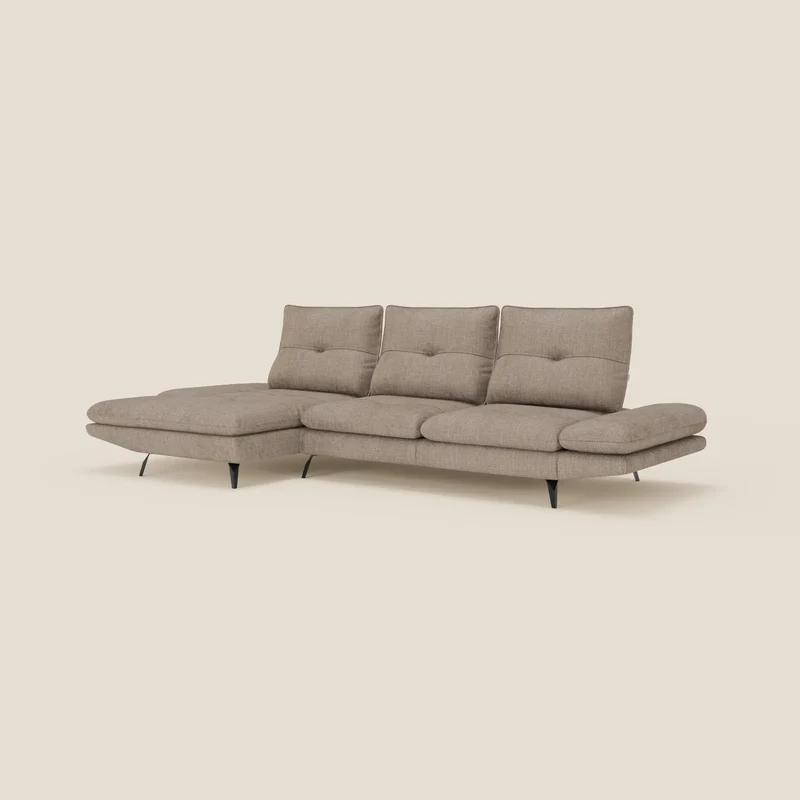 Ardex Canapé avec méridienne - dossiers coulissants et accoudoirs réglables en élégant tissu imperméable T06 taupe