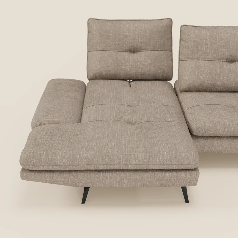 Ardex Canapé avec méridienne - dossiers coulissants et accoudoirs réglables en élégant tissu imperméable T06 taupe