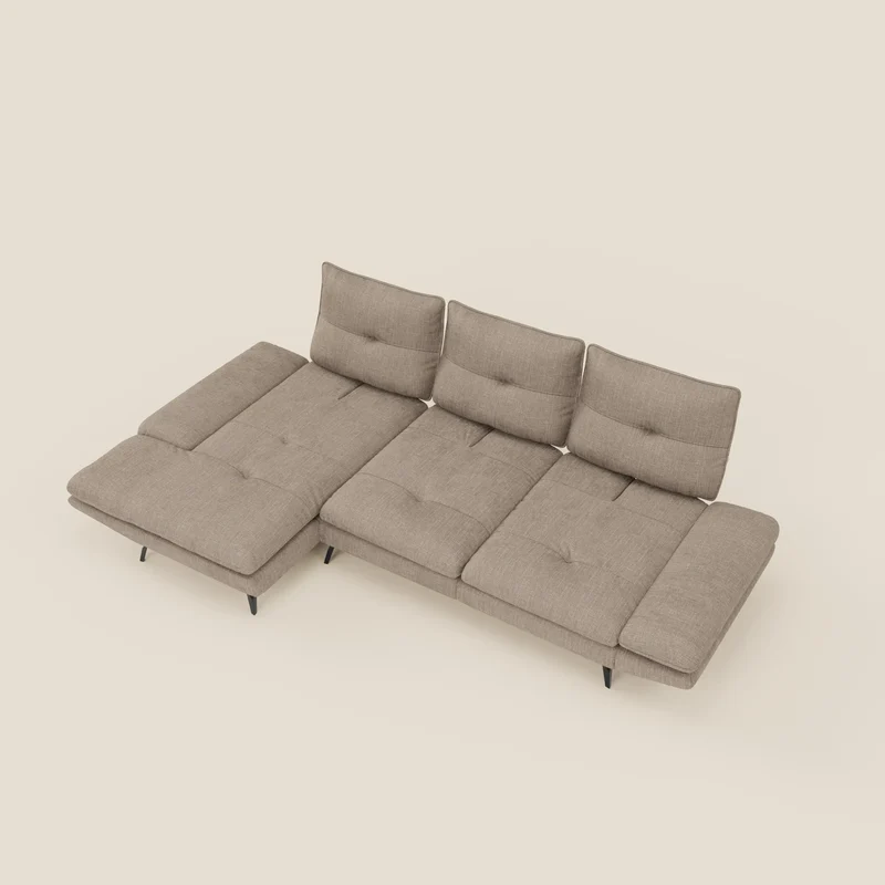 Ardex Canapé avec méridienne - dossiers coulissants et accoudoirs réglables en élégant tissu imperméable T06 taupe