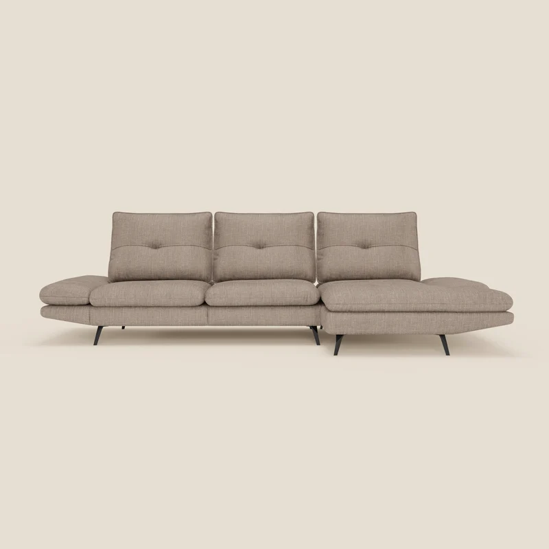 Ardex Canapé avec méridienne - dossiers coulissants et accoudoirs réglables en élégant tissu imperméable T06 taupe