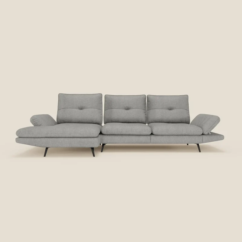 Ardex Canapé avec méridienne - dossiers coulissants et accoudoirs réglables en élégant tissu imperméable T06 gris