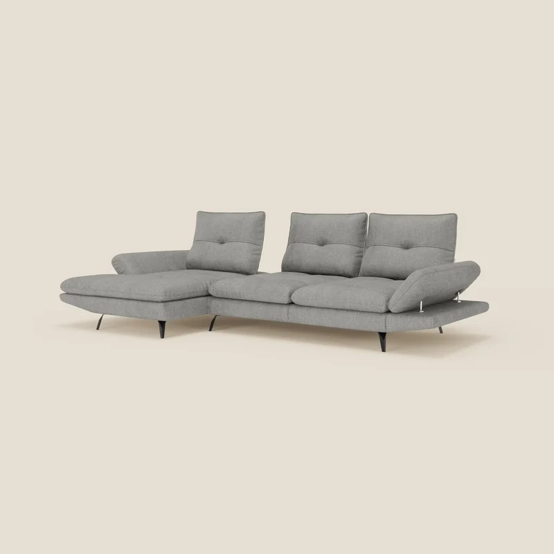 Ardex Canapé avec méridienne - dossiers coulissants et accoudoirs réglables en élégant tissu imperméable T06 gris