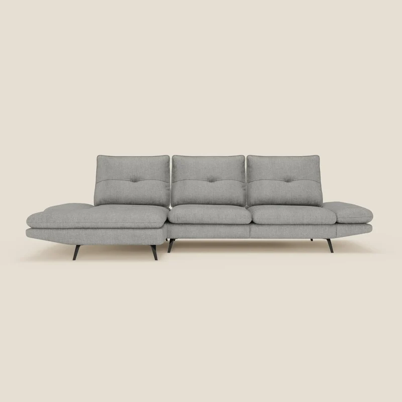 Ardex Canapé avec méridienne - dossiers coulissants et accoudoirs réglables en élégant tissu imperméable T06 gris