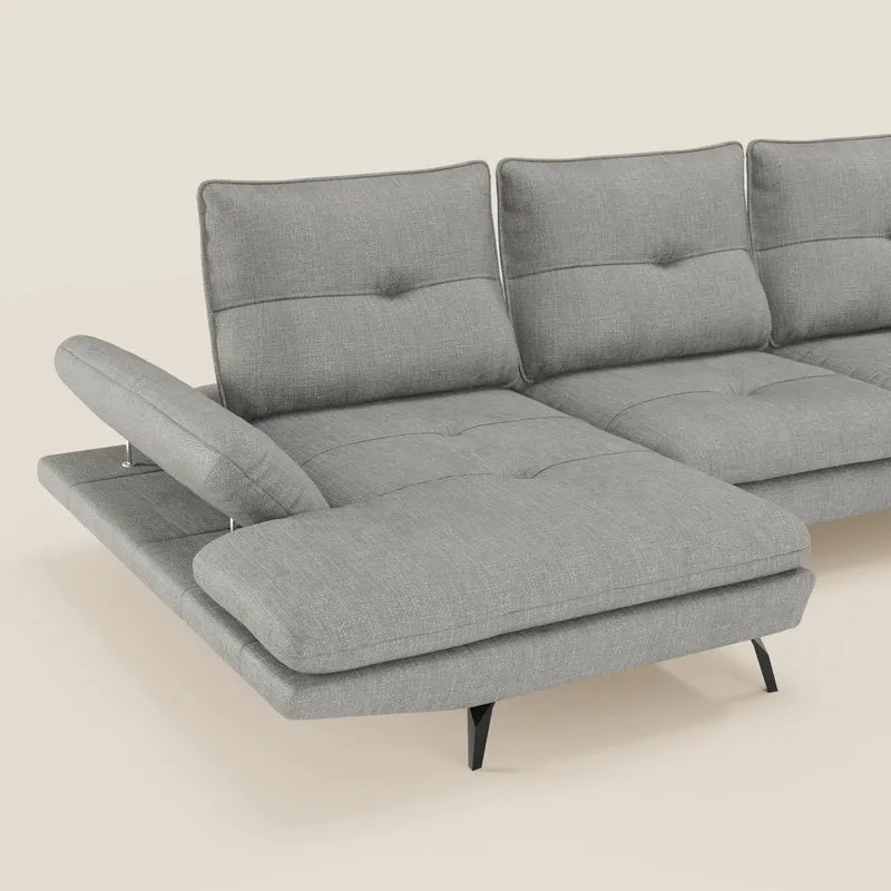 Ardex Canapé avec méridienne - dossiers coulissants et accoudoirs réglables en élégant tissu imperméable T06 gris