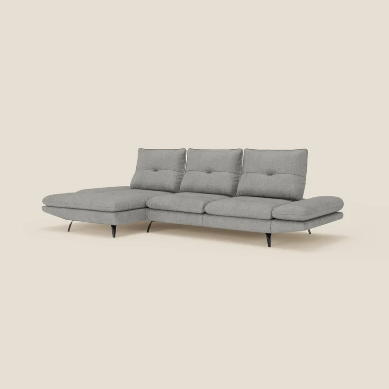 Ardex Canapé avec méridienne - dossiers coulissants et accoudoirs réglables en élégant tissu imperméable T06 gris