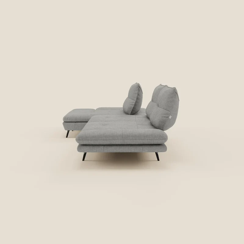 Ardex Canapé avec méridienne - dossiers coulissants et accoudoirs réglables en élégant tissu imperméable T06 gris