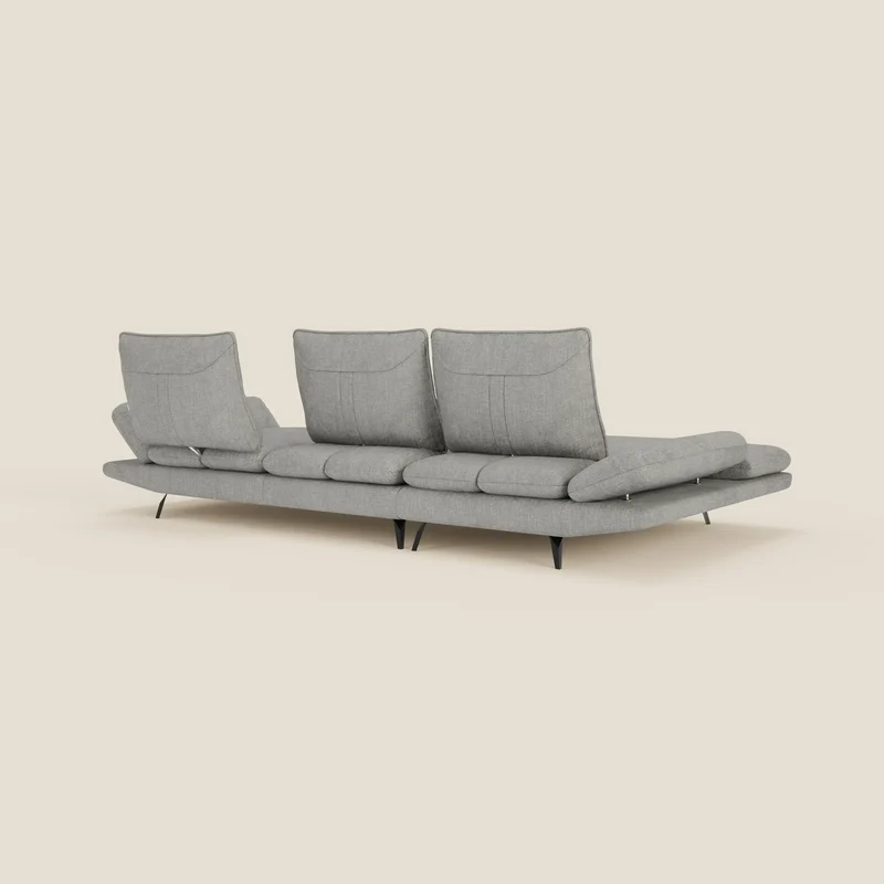 Ardex Canapé avec méridienne - dossiers coulissants et accoudoirs réglables en élégant tissu imperméable T06 gris