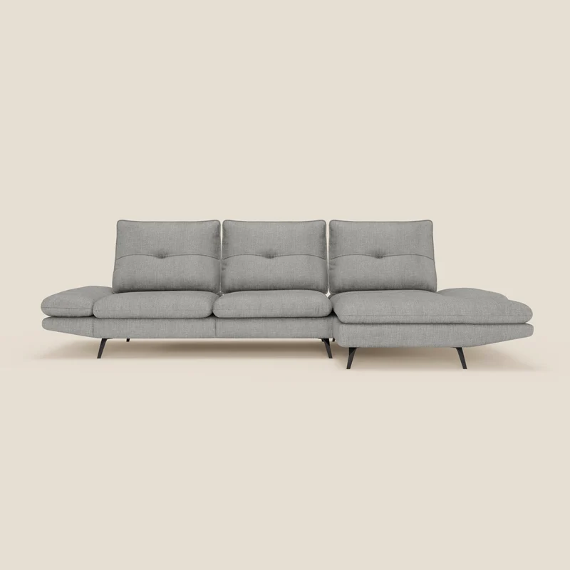 Ardex Canapé avec méridienne - dossiers coulissants et accoudoirs réglables en élégant tissu imperméable T06 gris