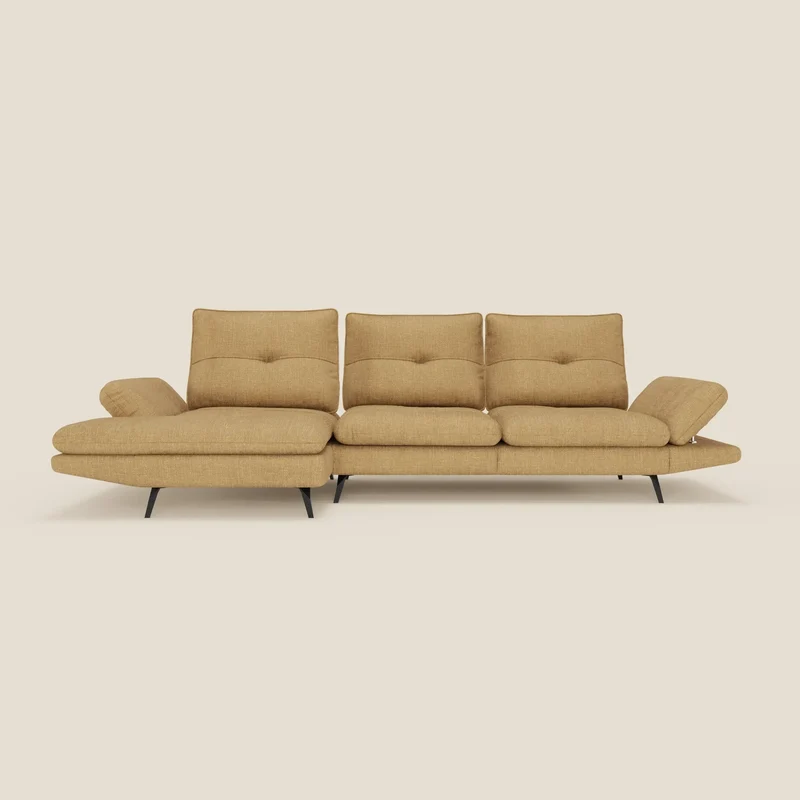 Ardex Canapé avec méridienne - dossiers coulissants et accoudoirs réglables en élégant tissu imperméable T06 jaune