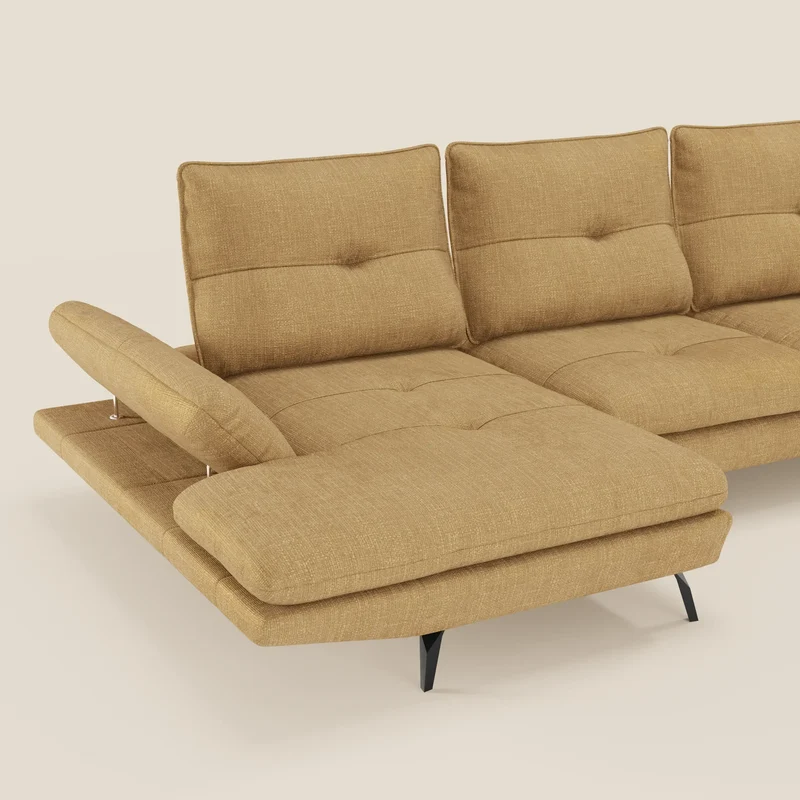 Ardex Canapé avec méridienne - dossiers coulissants et accoudoirs réglables en élégant tissu imperméable T06 jaune